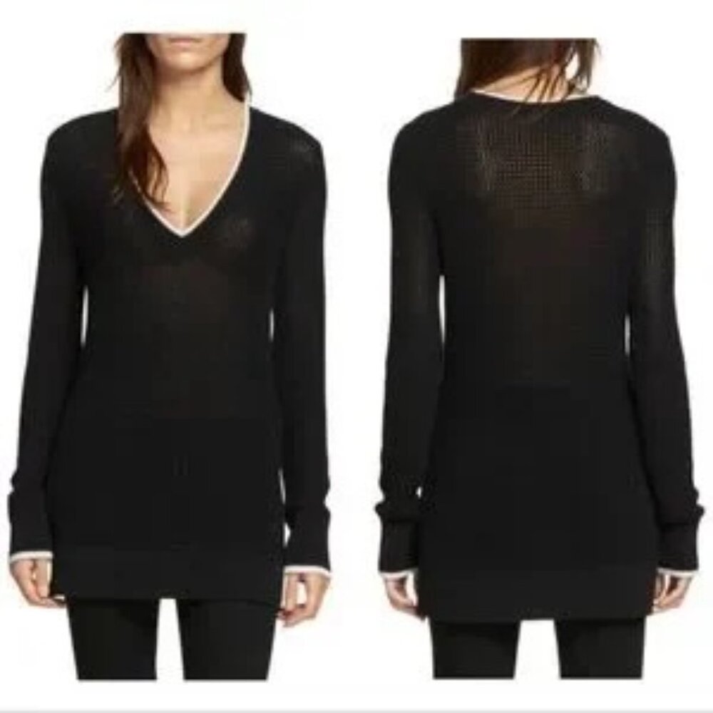 Rag & Bone Maeve Sweater Black White Knit V Neck Elizabeth Sweater Dress Size M